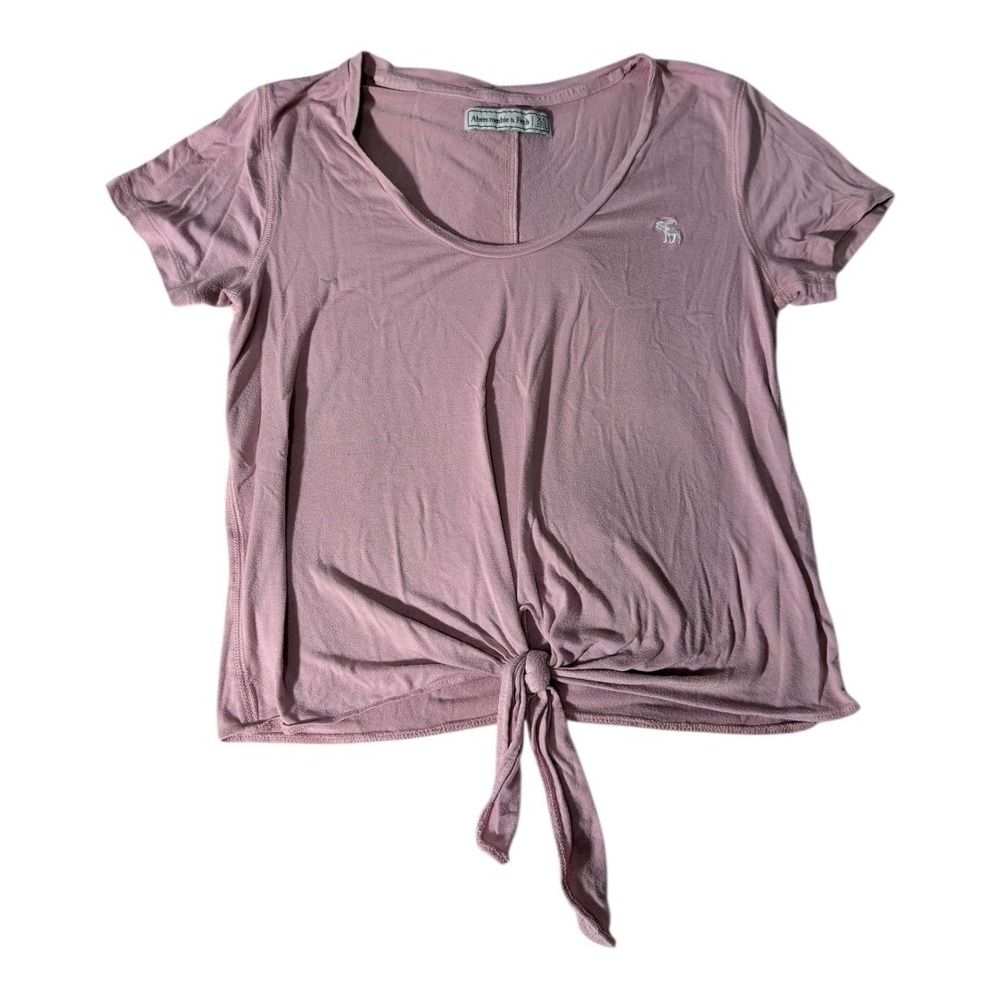 Y2K Preppy Abercrombie & Fitch T-Shirt XS Pink Tie Front Short Sleeve Scoop Neck